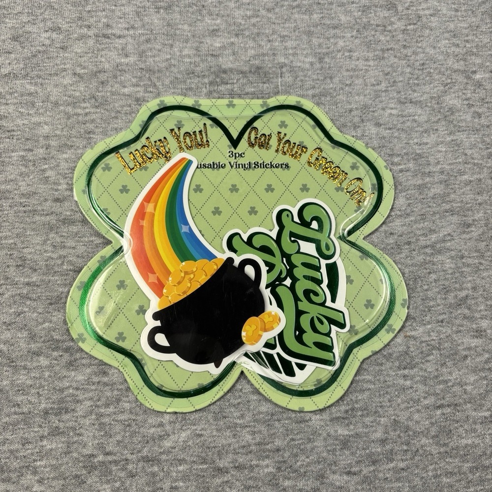 3 St Patrick's Day Reusable Vinyl Stickers Lucky You Got‎ Your Green On NEW
